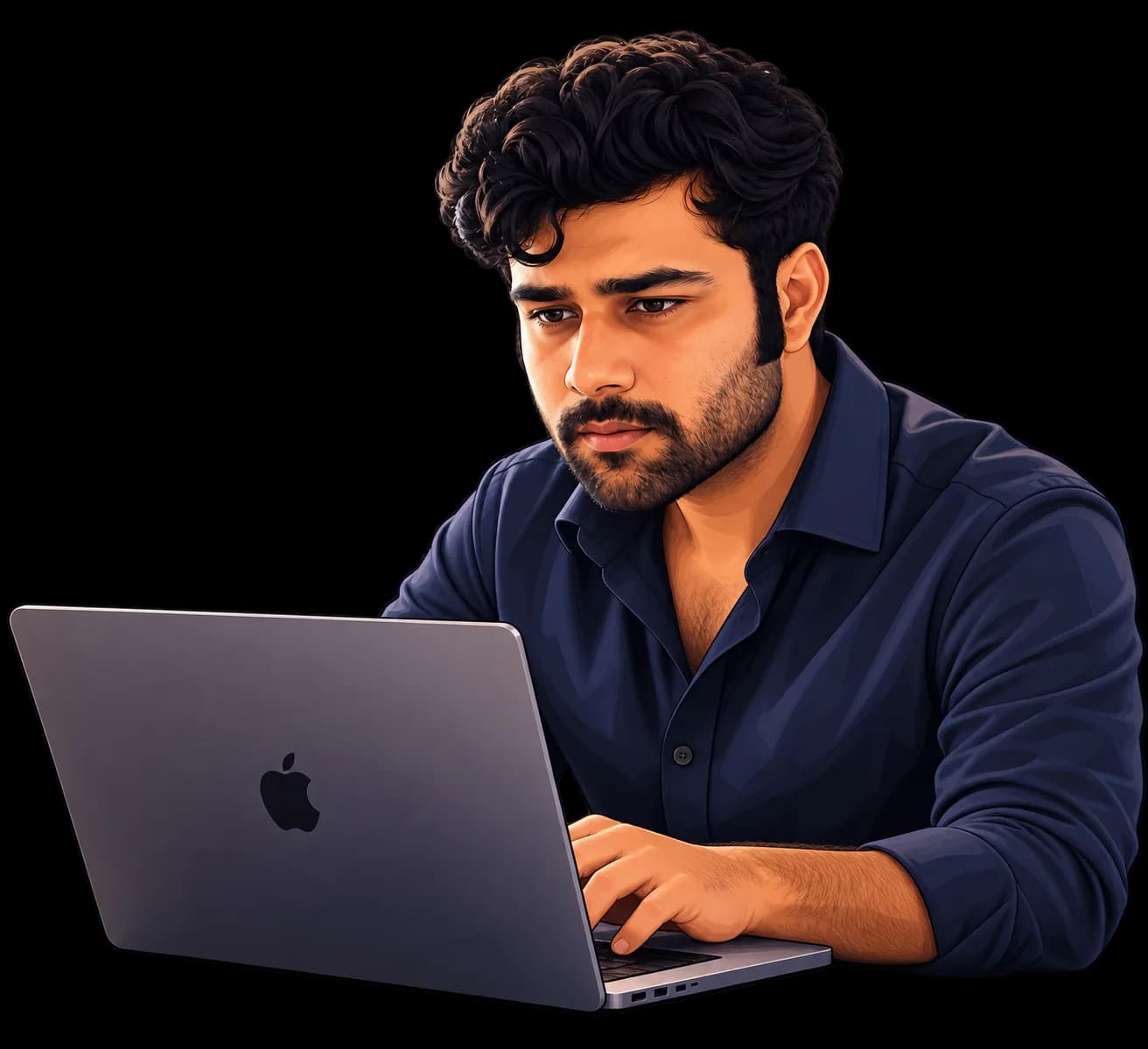 Shubham Rakhecha coding on a laptop