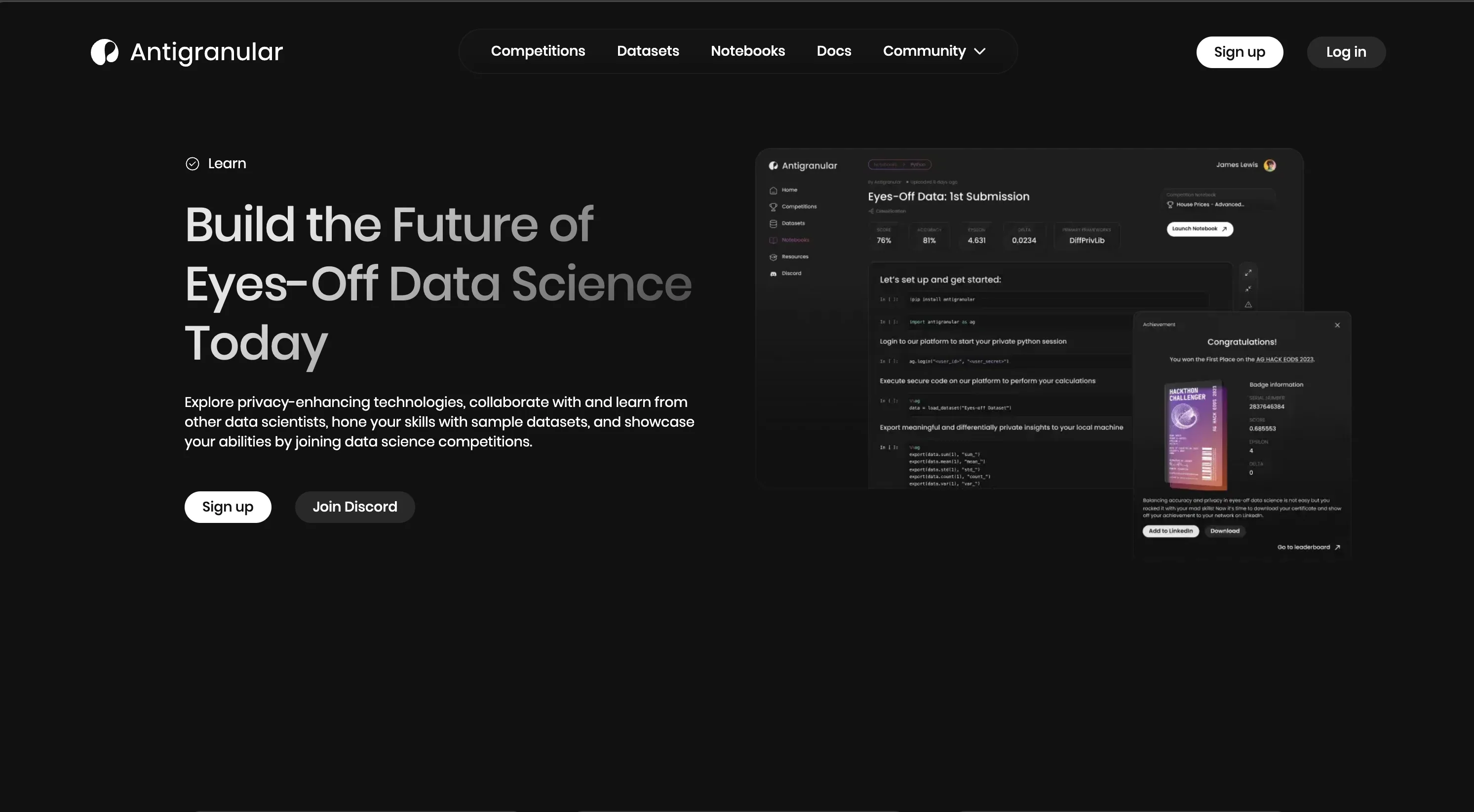 Antigranular eyes-off data science platform