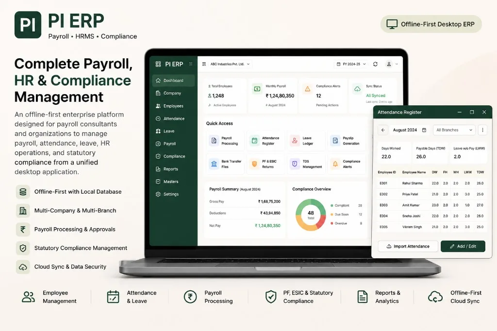 PI ERP desktop payroll and HRMS